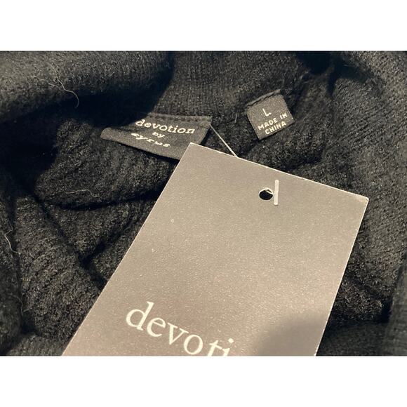 Devotion by Cyrus Ribbed Cowl/Mock Neck Pullover Sweater Sz Large in Black NWT - Picture 7 of 8